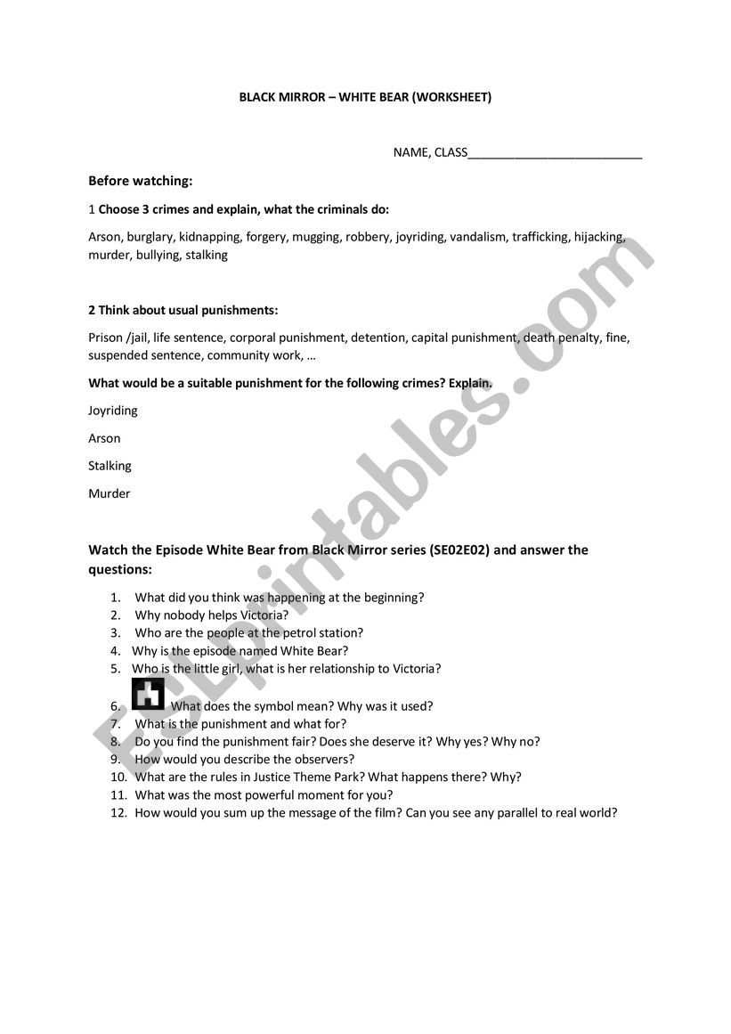 Black Mirror - White Bear worksheet