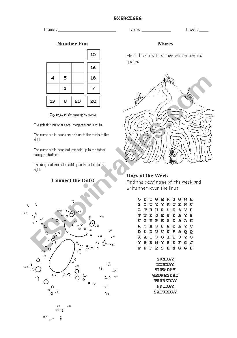 Exercises worksheet