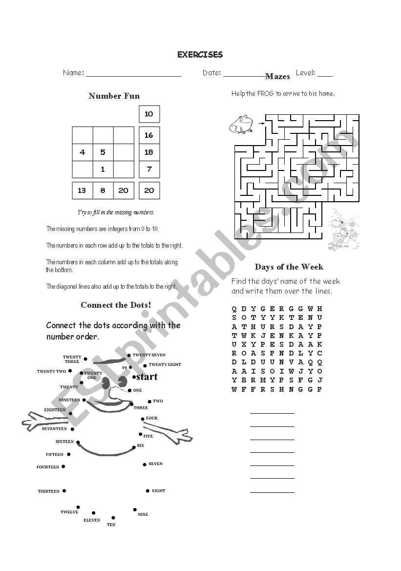 Exercises 2 worksheet