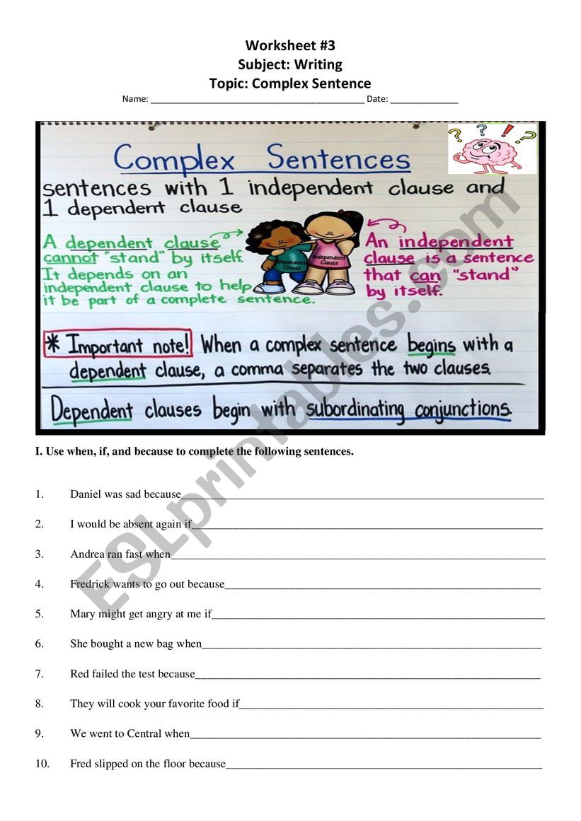 Complex Sentence Worksheet worksheet