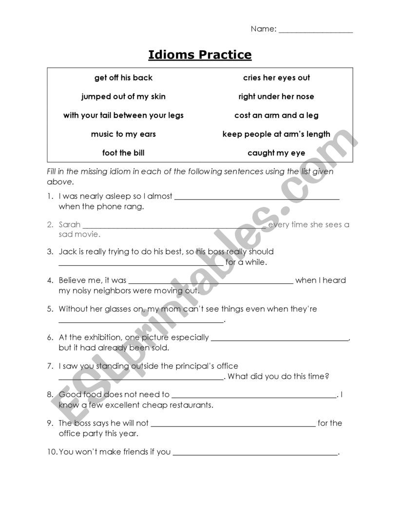 Idiom�s Practice worksheet