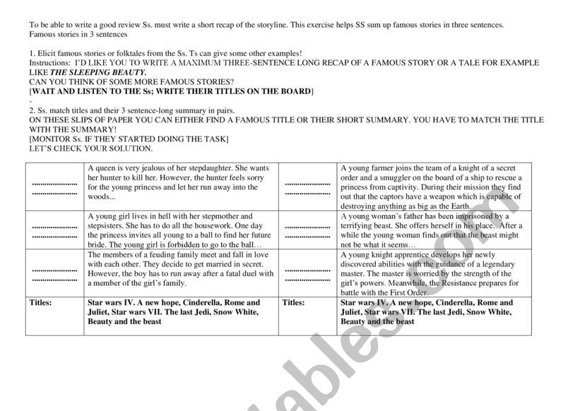 three-sentence plot worksheet