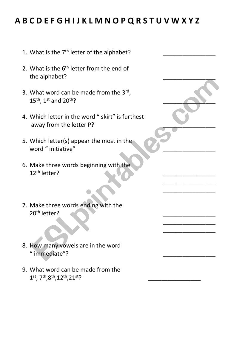 Alphabet warmer worksheet