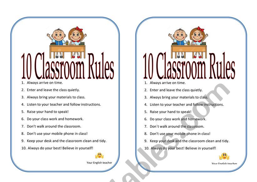 10 Classroom Rules worksheet