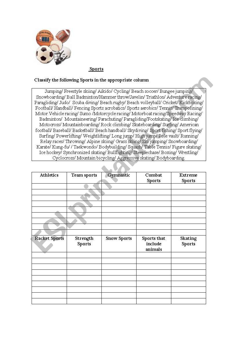 Sports worksheet