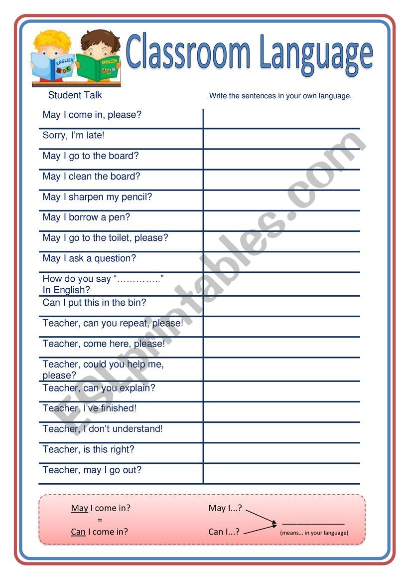 Classroom Language For Teachers and Students of English - ESLBUZZ