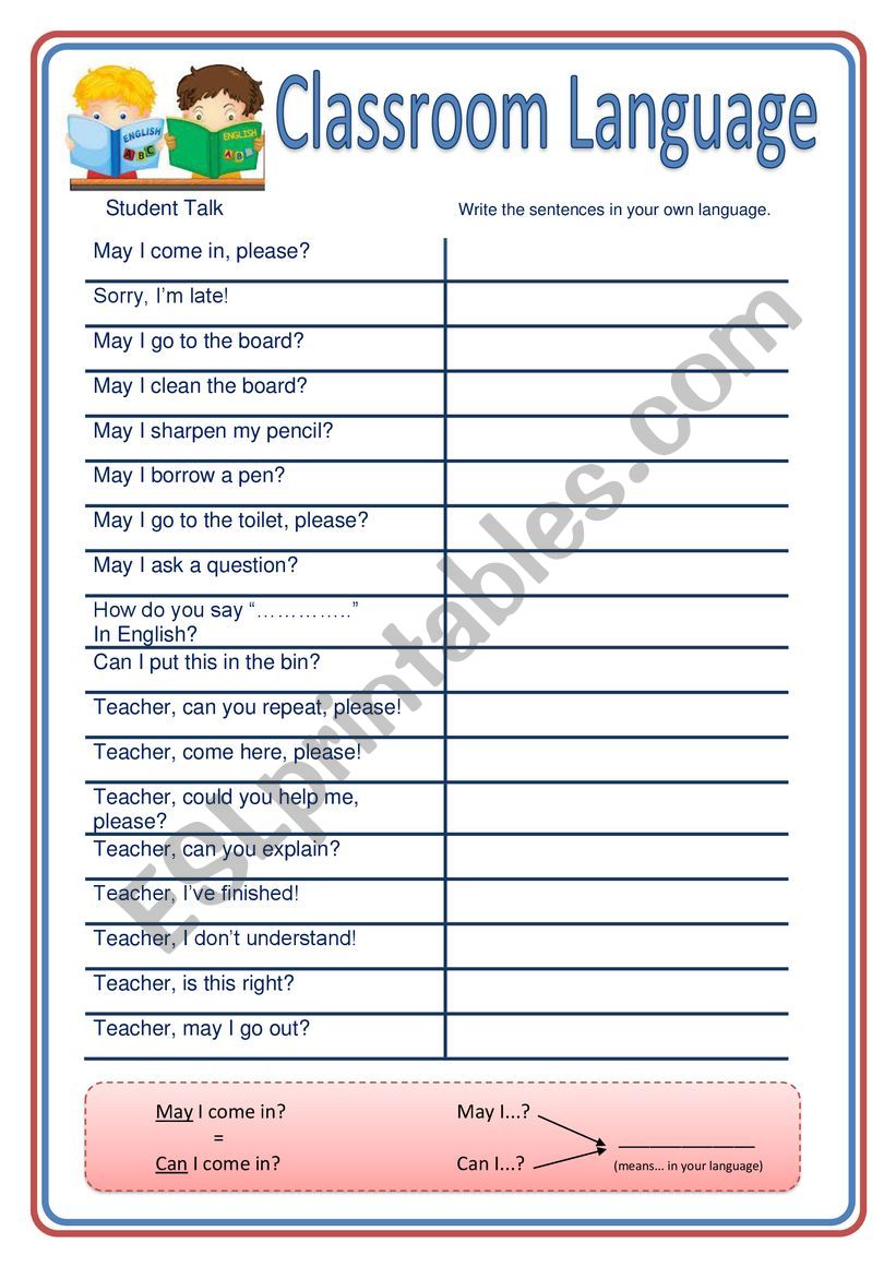 Classroom Language - Student talk