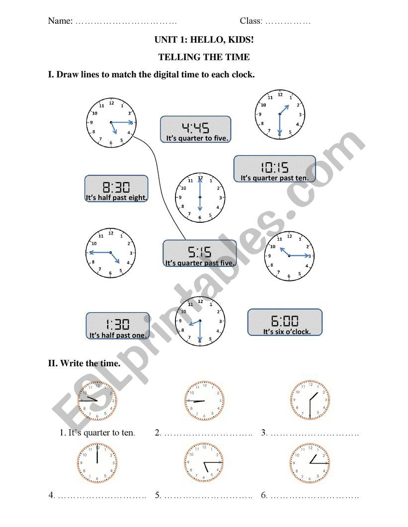 Telling time worksheet