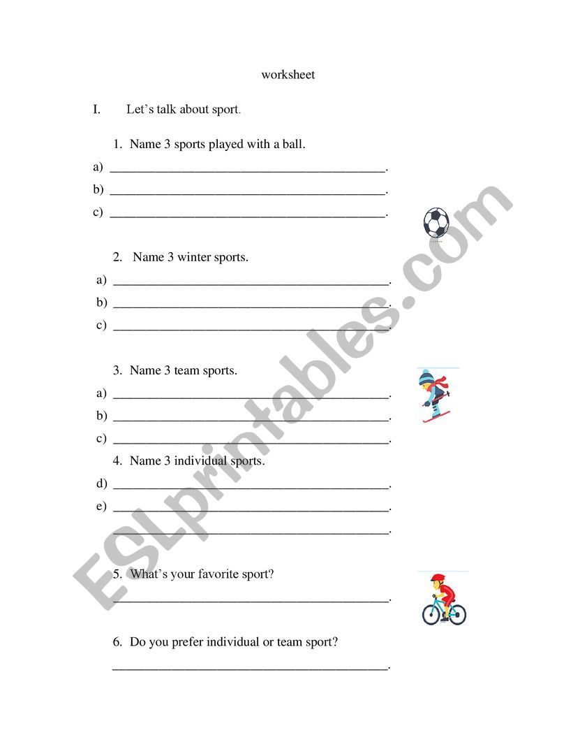 sports worksheet