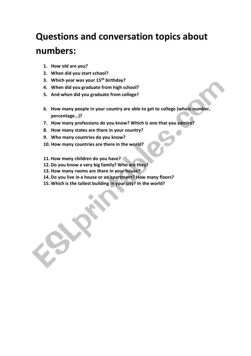 Conversation topics worksheet