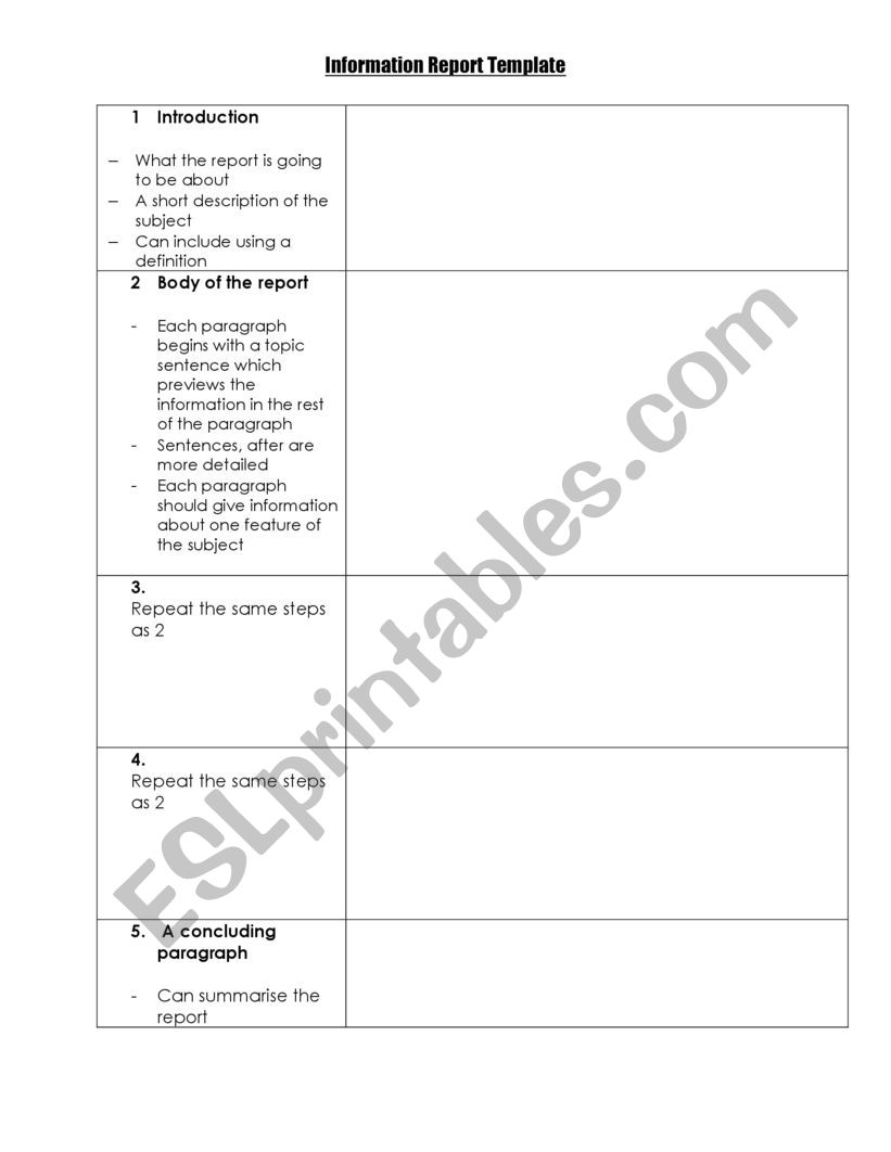 Information Report worksheet