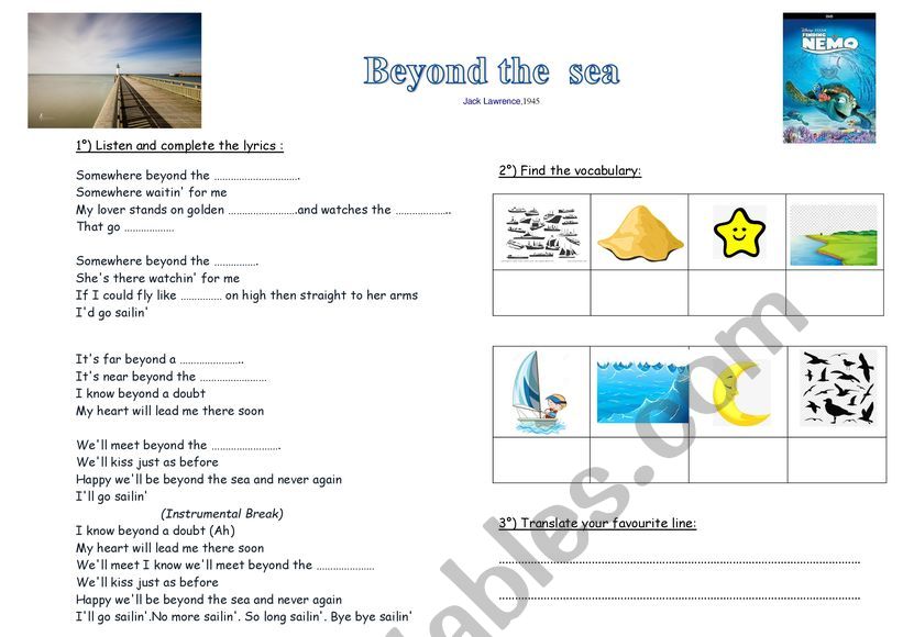 beyond the sea worksheet