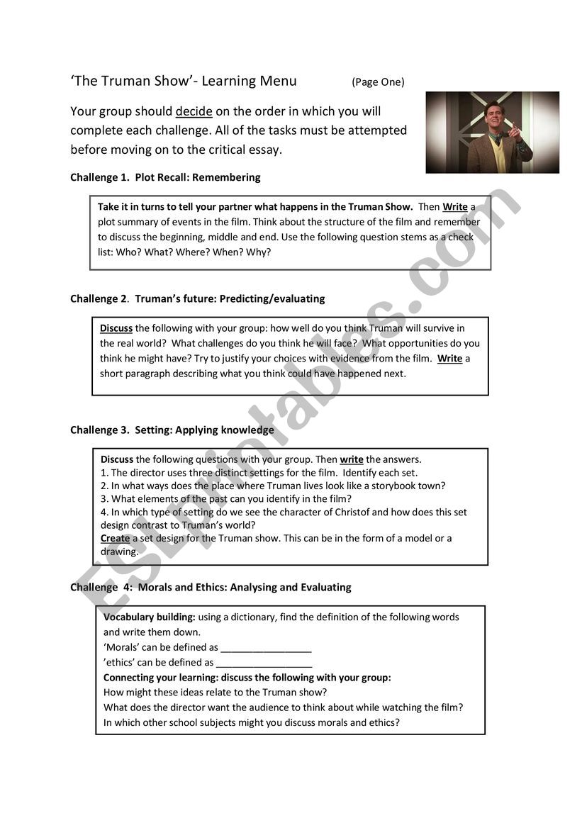 The Truman Show worksheet