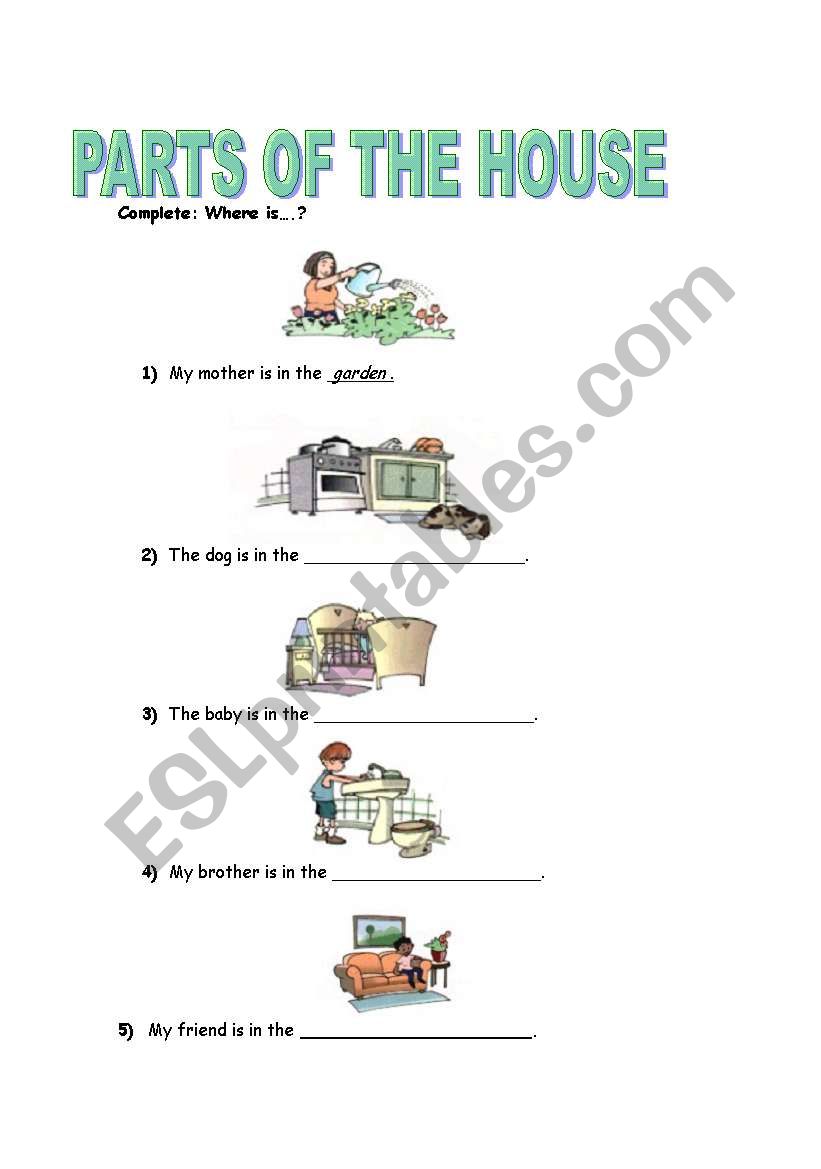 Parts of the house worksheet