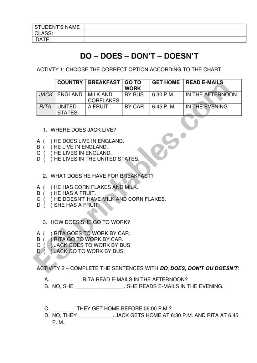 Simple present Do Does Don�t Doesn�t Simple present Do Does Don�t Doesn�t