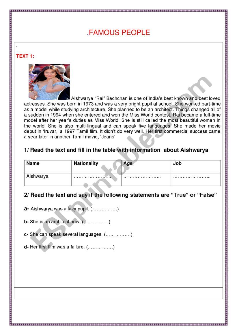 FAMOUS PEOPLE worksheet