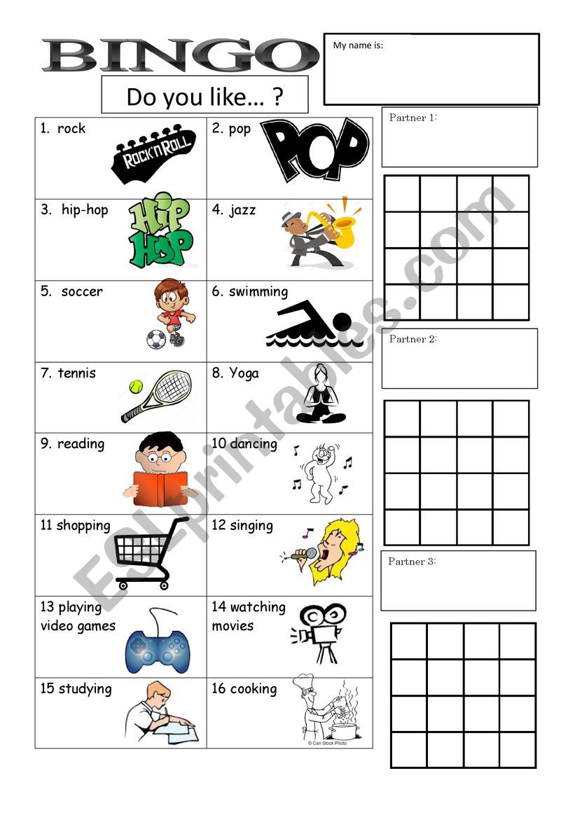 do you like pair bingo worksheet