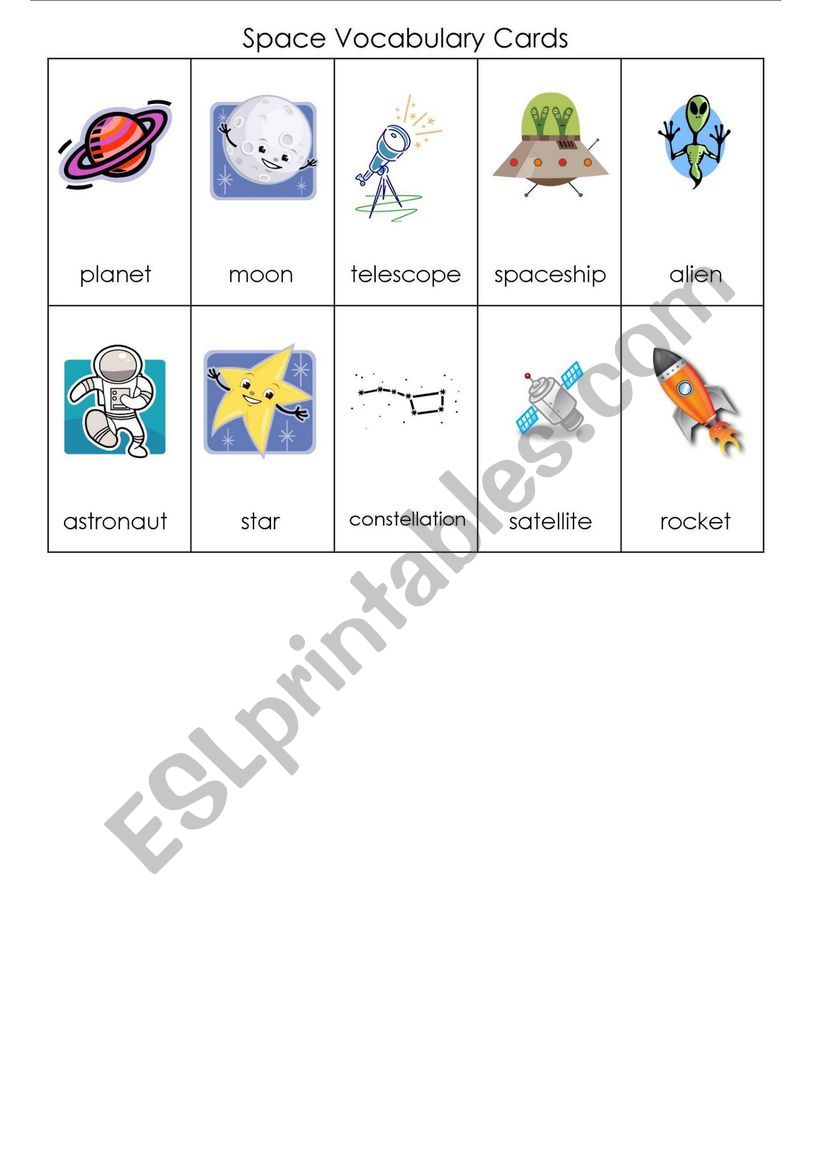 Space Vocabulary Cards worksheet