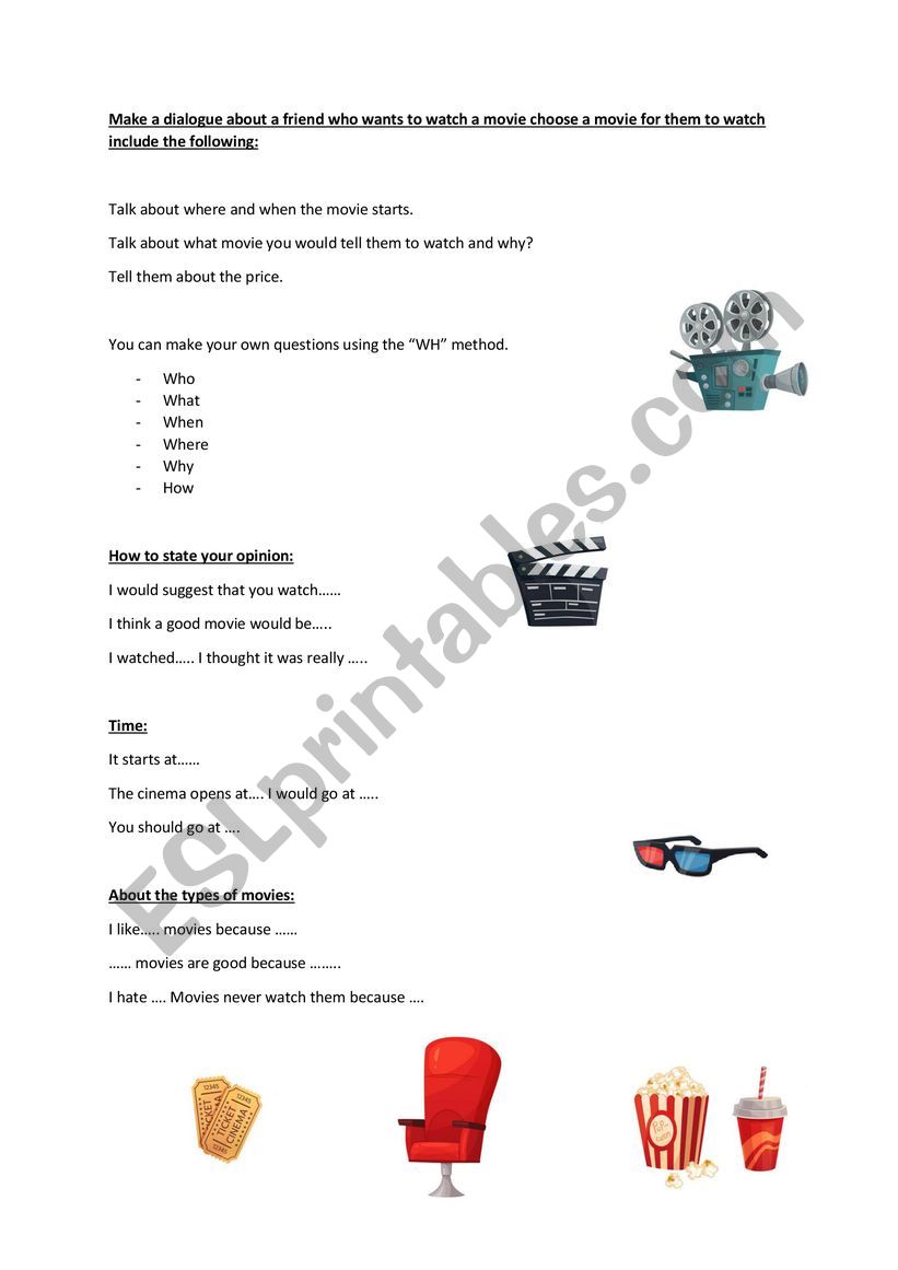 How to talk about the movies worksheet