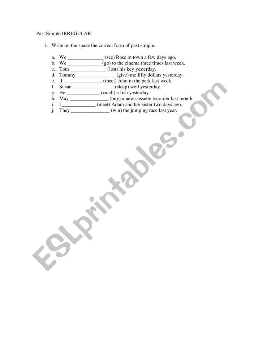 Past Simple Affirmative worksheet