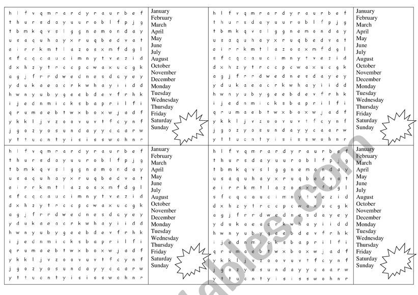 Months wordsearch worksheet