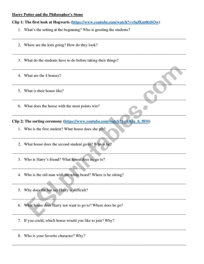 Harry Potter and the PhilosopherÃ¯Â¿Â½ Stone - Video Activity