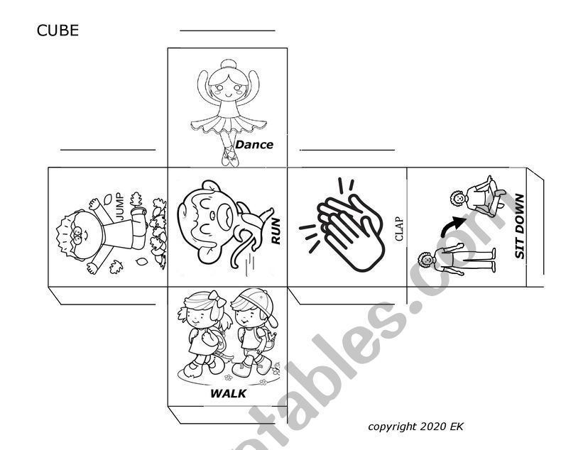 Action Verbs Cube worksheet