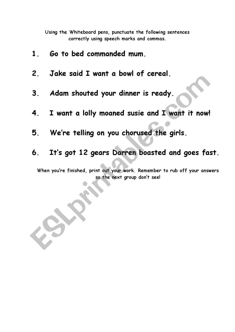 Punctuation Activity worksheet