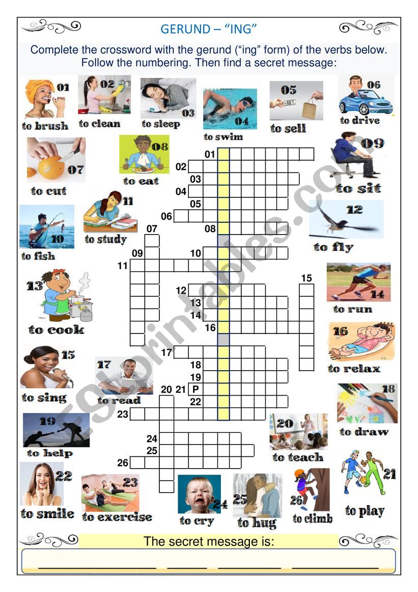 GERUND - ING FORM - CROSSWORD worksheet