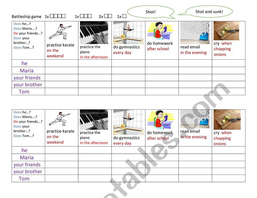 Battleship Game SIMPLE PRESENT TENSE