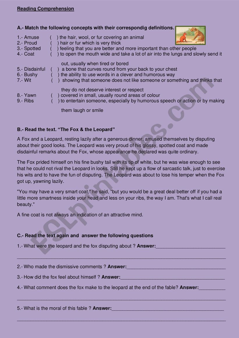 The fox and the leopard worksheet