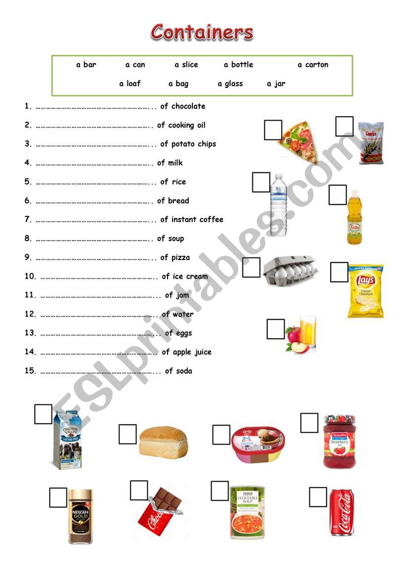 Containers  worksheet