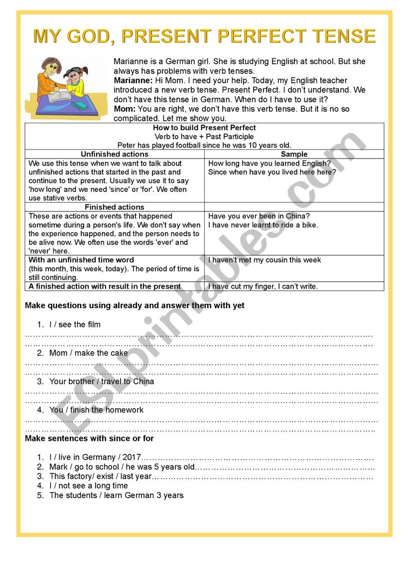 My God! Present perfect tense worksheet