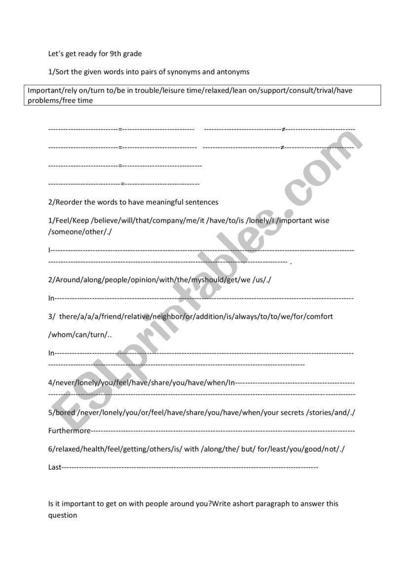 9th grade review worksheet