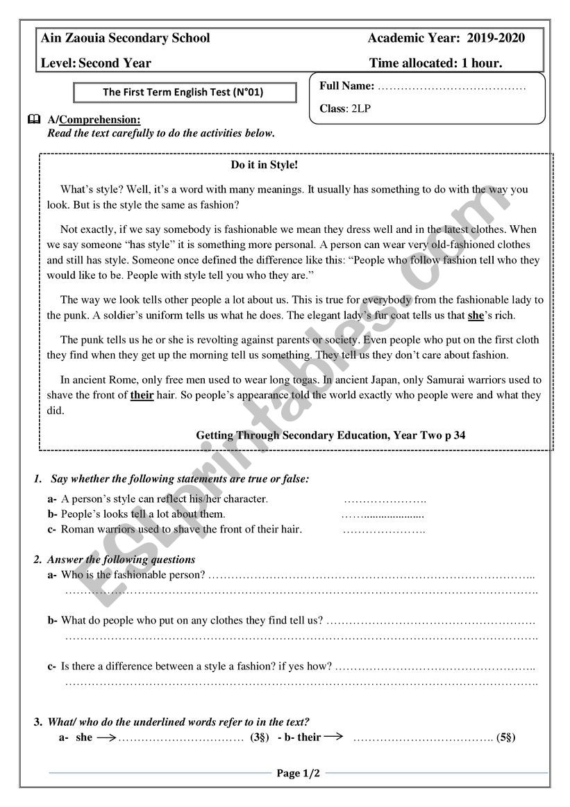 Do it in Style! worksheet