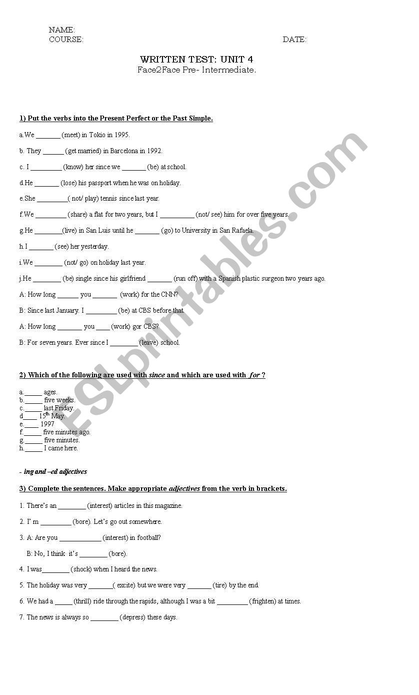 Written test worksheet