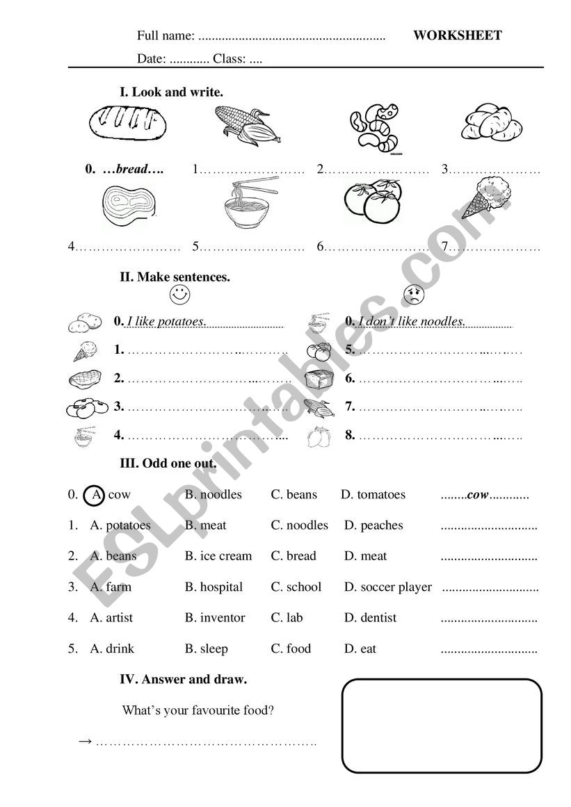 Talk about food worksheet