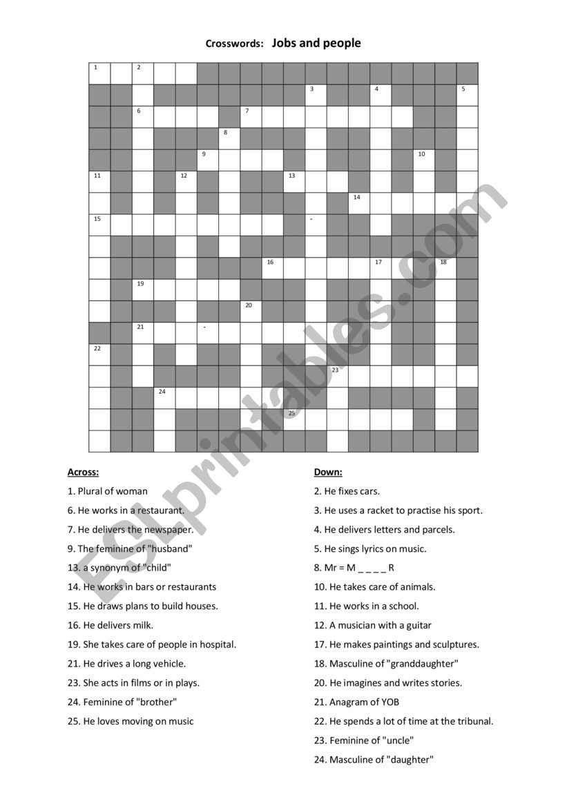 Crosswords worksheet