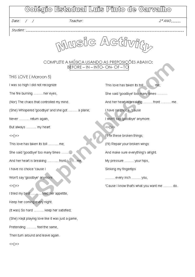 music activity worksheet