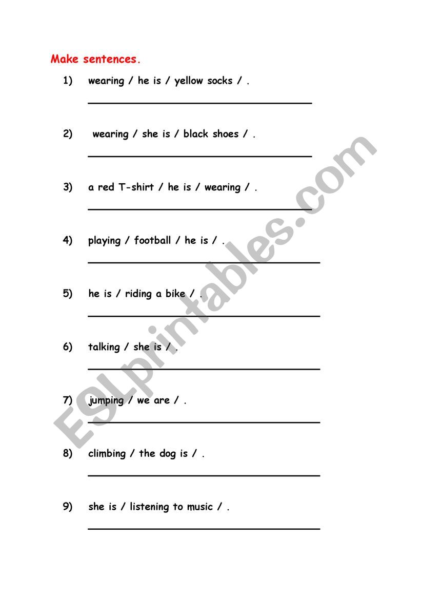 present continuous tense worksheet
