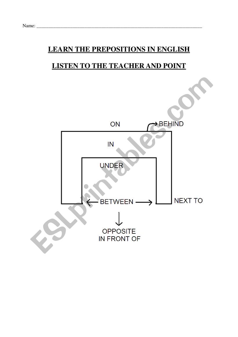 LEARN THE PREPOSITIONS worksheet