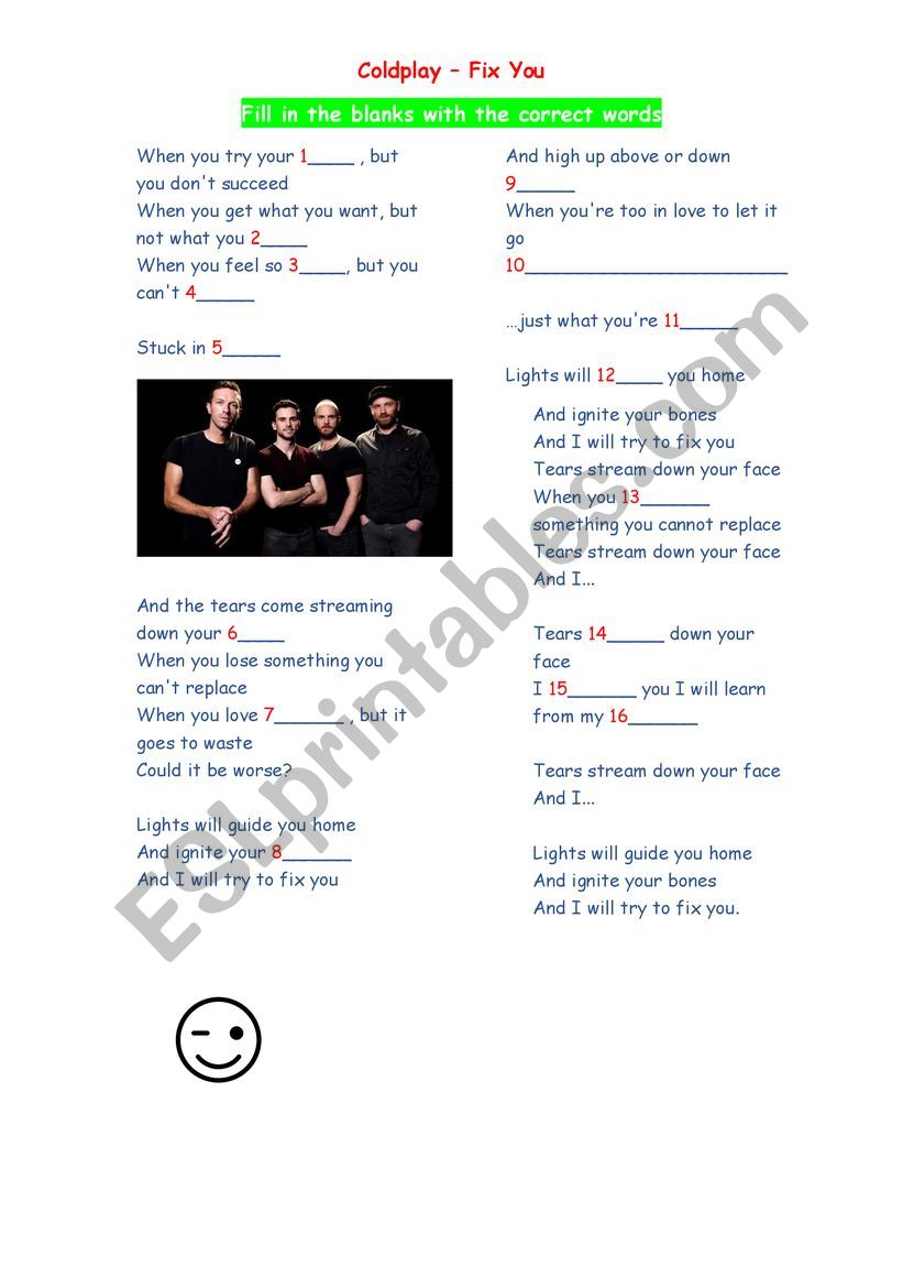 Coldplay Fix You First Conditional Present Simple