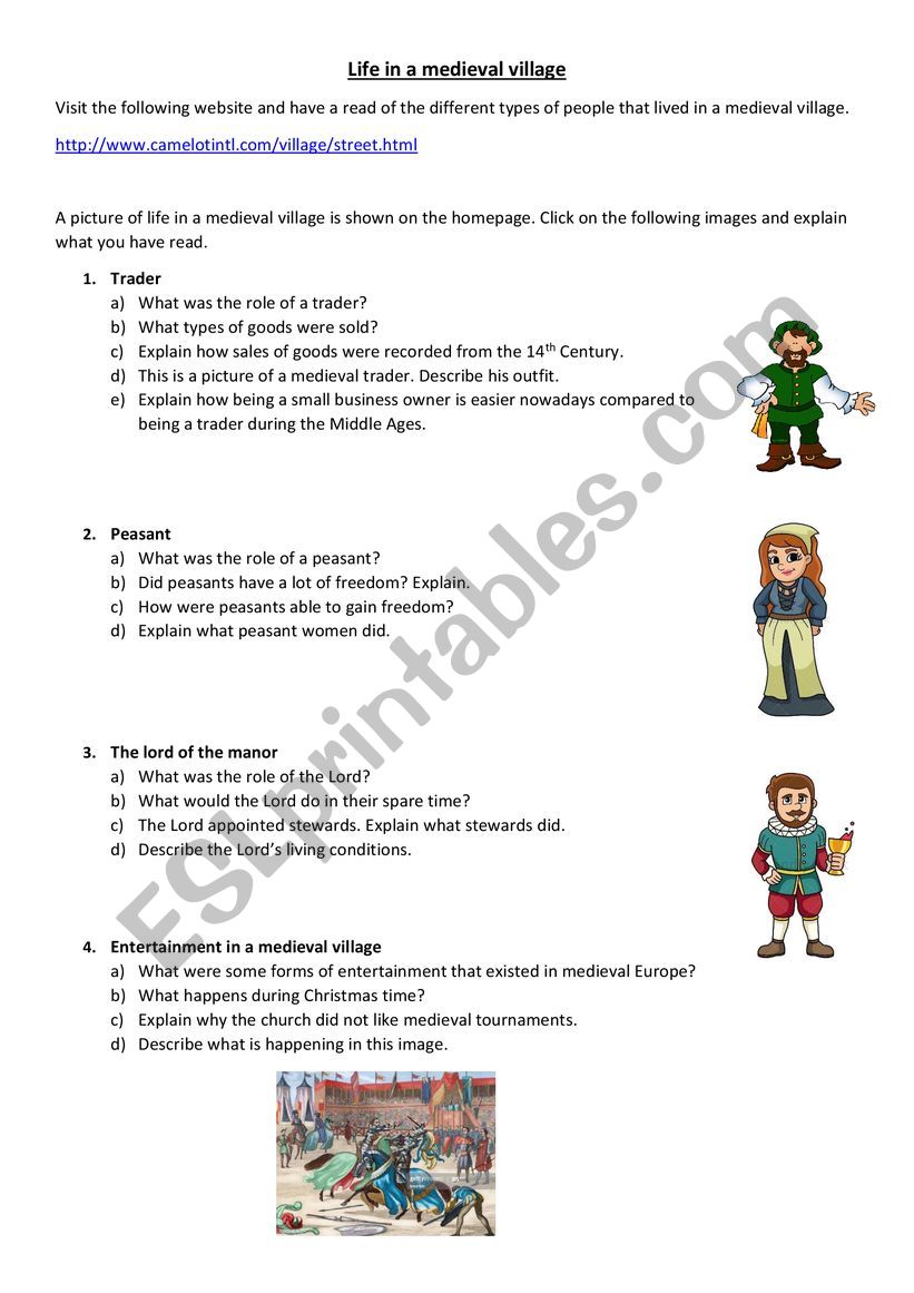 Life in a medieval village worksheet