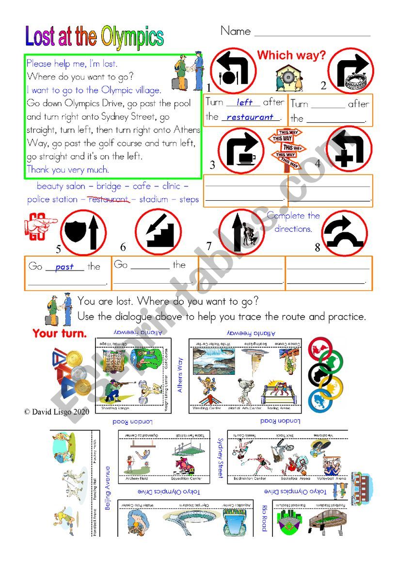 Lost at the Olympics with answer key and instructions