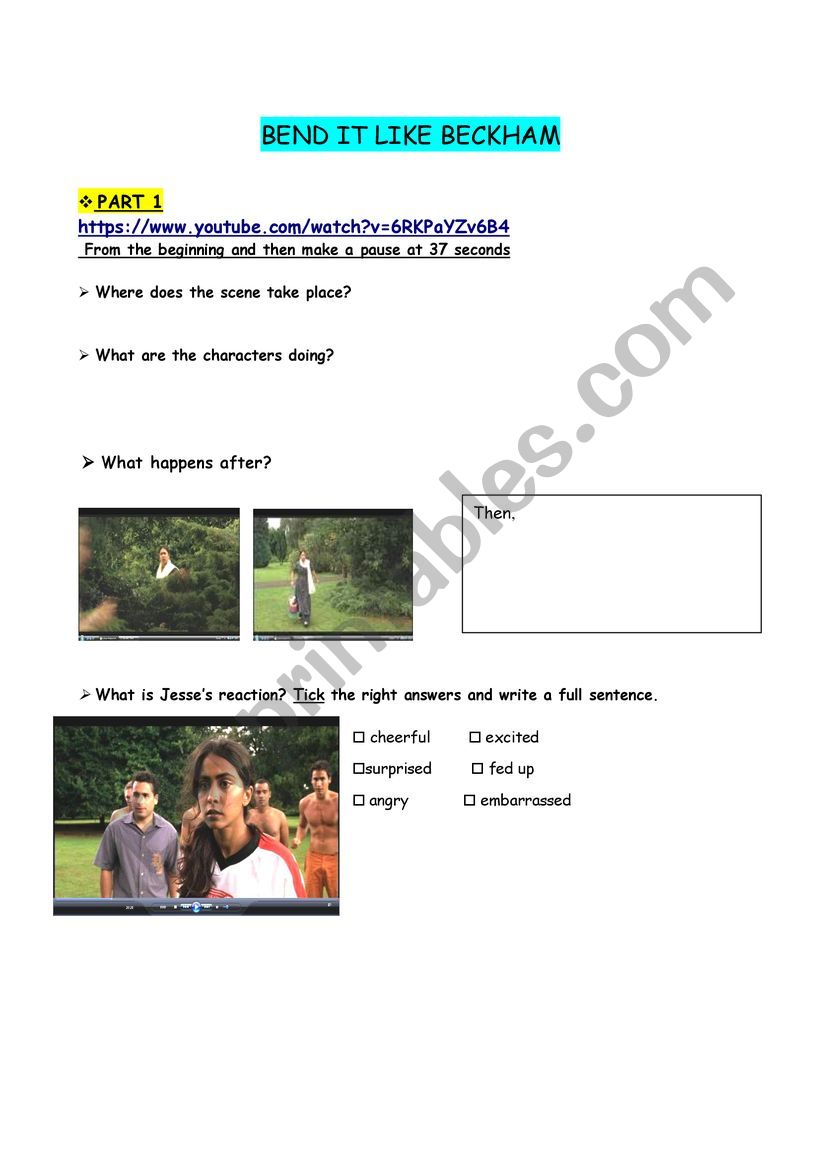 Bend it like Beckam worksheet