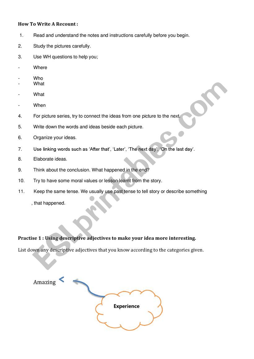 Experiences-Recount worksheet