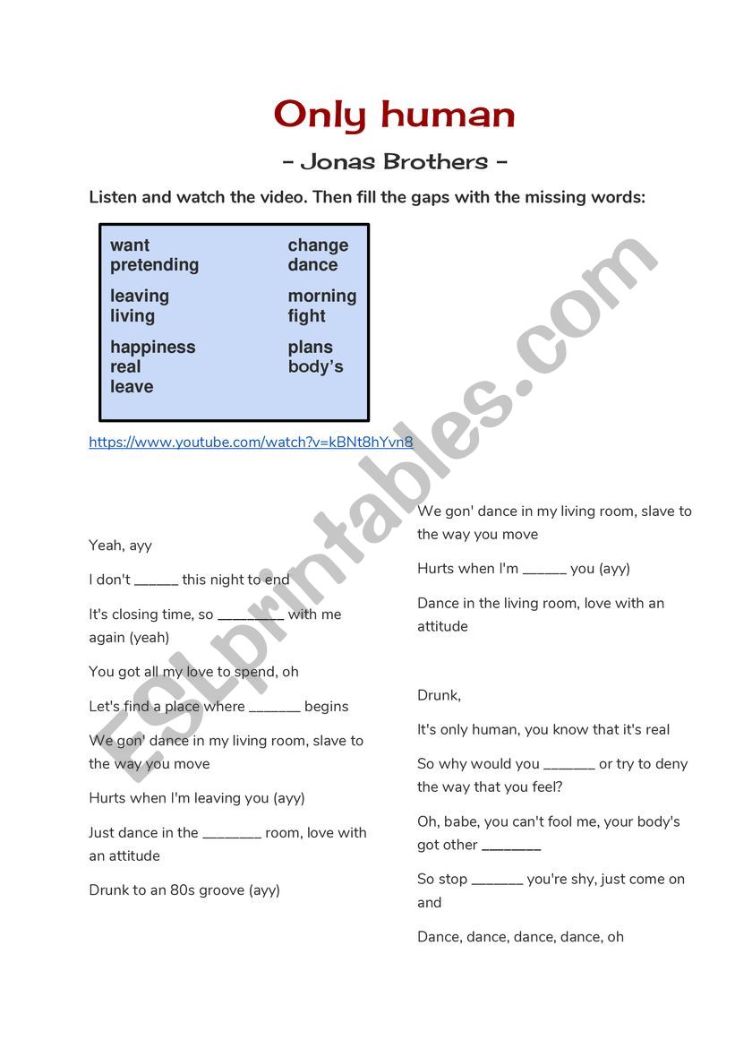 Only human worksheet