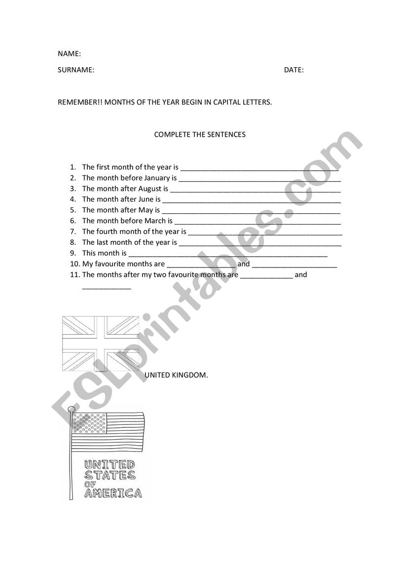 Months of the Year worksheet