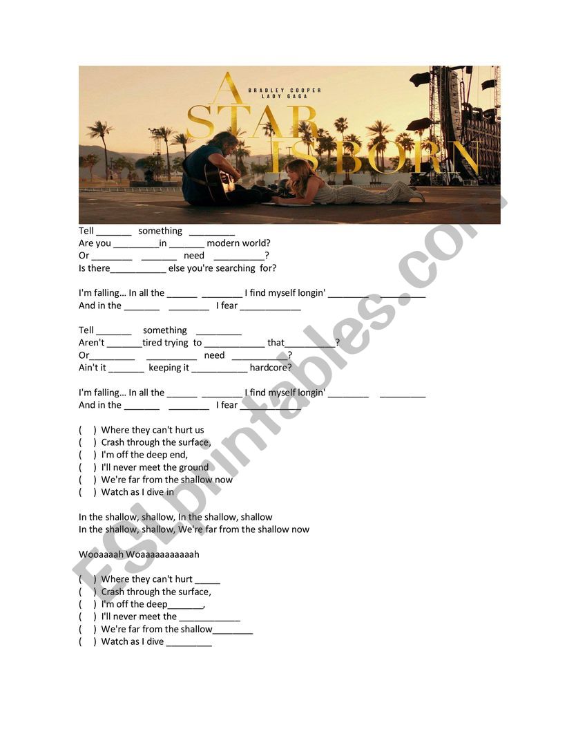 Song Shallow worksheet