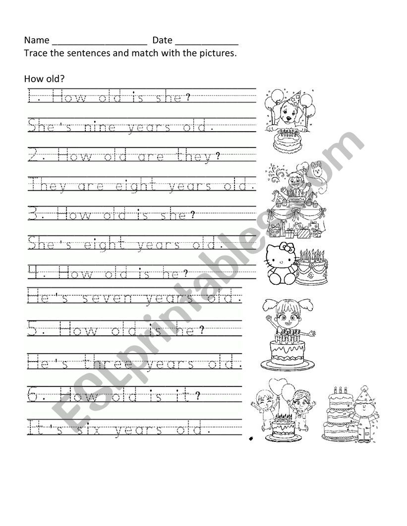 HOw old worksheet